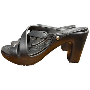 CROCS Cyprus Iv Women's 9 Black Strappy Slip On Strappy Chunky Heel Platform